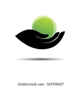 vector collection of ecological symbols and signs. symbol female hands drops leaves