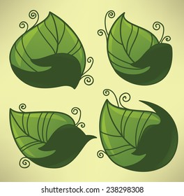 vector collection of ecological symbols and signs,human's hands and green leaves in hand drawn style