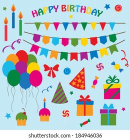 vector collection of elements for birthday party