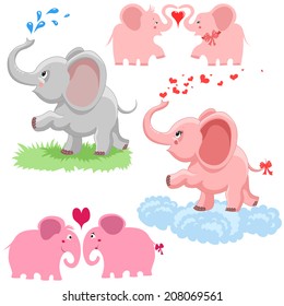 vector collection of elephants in different colors, isolated