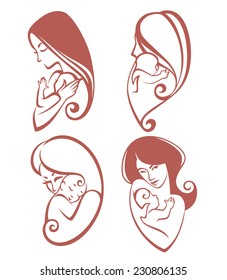 vector collection of emblems of mother and her baby