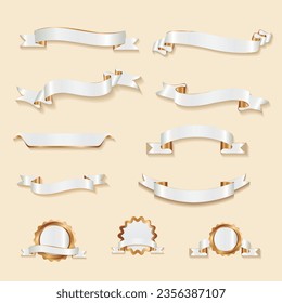 Vector collection of exclusive white gold ribbons stickers