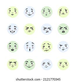 Vector collection of faces. Different emotions in doodle style