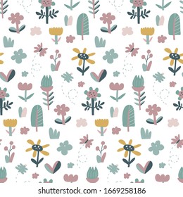 Vector collection of fancy flowers. Scandinavian motives. Hand drawn doodle style.