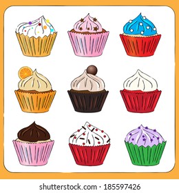 Vector collection of Fancy Sketchy colorful Cupcakes