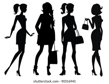 vector collection of  fashionable girl silhouettes