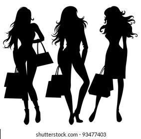 vector collection of fashionable girl silhouettes