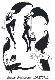 vector collection of fashionable monochrome girls images