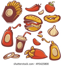 vector collection of fast food objects and ingredient for your american menu