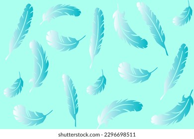 Colección vectorial de plumas, hermosas plumas de diferentes formas dispersas al azar