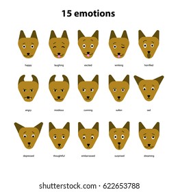 A Vector Collection Of Feelings Of A Dog; A Pet Emotions Chart; Different Facial Expressions, Animal Emoji; Cute Funny Pet; Great For Learning Emotions, For Kids Posters And Books