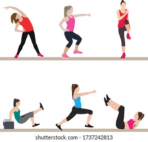 Vector collection of Female aerobics in various poses