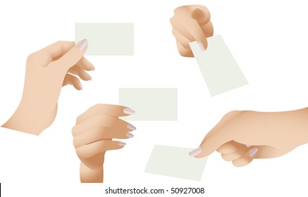 Vector Collection of Female Hands Holding Blank Cards