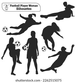 Vector collection of Female playing Soccer or football silhouettes in different poses