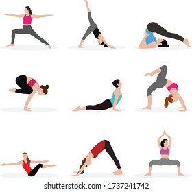 Vector collection of female yoga in various poses