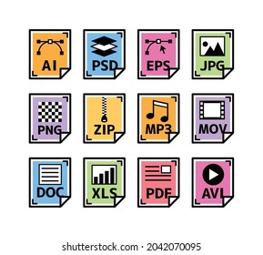 A vector collection of file icons.