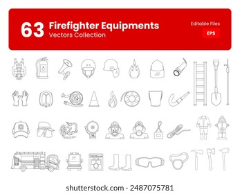 Vector Collection of Firefighter Equipment Illustrations with Lineart Style