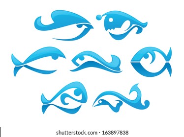 vector collection of  fish icons, signs, symbols and emblems