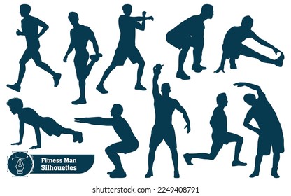 Colección vectorial de siluetas Fitness man