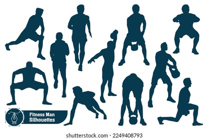 Colección vectorial de siluetas Fitness man