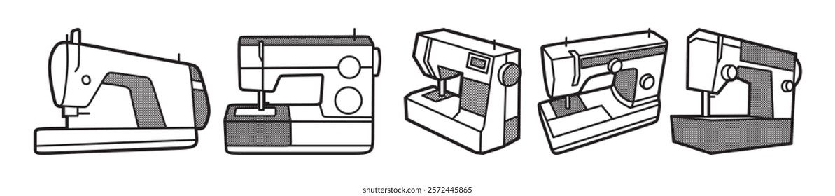 vector collection, five modern sewing machine images