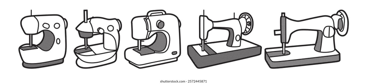 vector collection, five sewing machine images