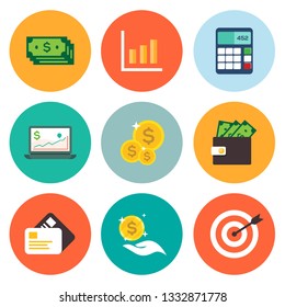 Vector collection flat business and finance icons. Design elements for mobile and web applications.