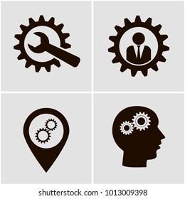 Vector collection of flat business icons. Gears, wrench, man and pointer