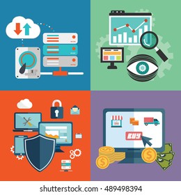 Colección de vectores de conceptos empresariales, financieros y de marketing planos y coloridos. Elementos de diseño para aplicaciones web y móviles