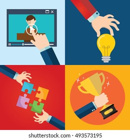 Vector collection of flat and colorful business, strategy and protection concepts. Design elements for web and mobile applications