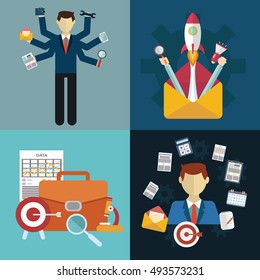 Vector collection of flat and colorful business, strategy and protection concepts. Design elements for web and mobile applications