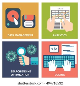 Vector collection of flat and colorful business, marketing and online shopping. Design elements for web and mobile applications.