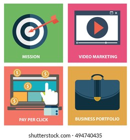 Vector collection of flat and colorful business, marketing and online shopping. Design elements for web and mobile applications.