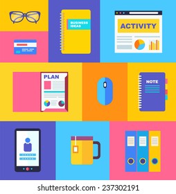 Vector collection of flat and colorful web icons of business. Eps 10