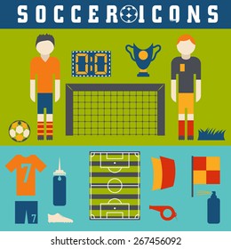 Vector collection of flat icons on the theme of football