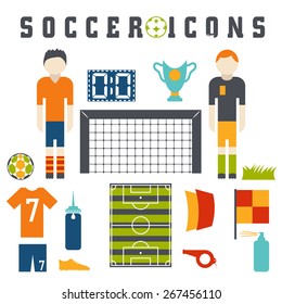 Vector collection of flat icons on the theme of football