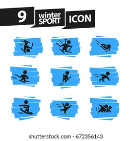 Vector collection of flat simple athlete silhouettes isolated on white background. Winter sport icons. Competition symbols. Good for advertising and poster design.