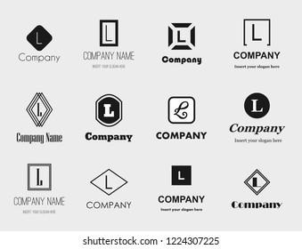 Vector collection of flat style monochromatic letter L (el) logos - elegant, modern and simple logo design collection for your brand