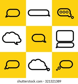 Vector collection of flat text balloons. Speach, conversation box, dot simple flat icon. Interface design elements.