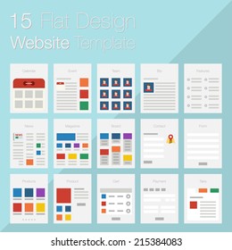 Vector collection of flat website templates on blue background. 