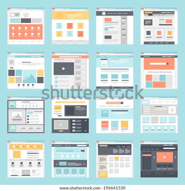Vector collection of flat website templates\
on blue background.