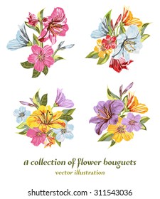 A Vector collection of Flower Bouquets on isolated background. Vector Colorful blooming branches. Flower composition for your design Thank You Card, Wedding invitations, Save the Date card and etc