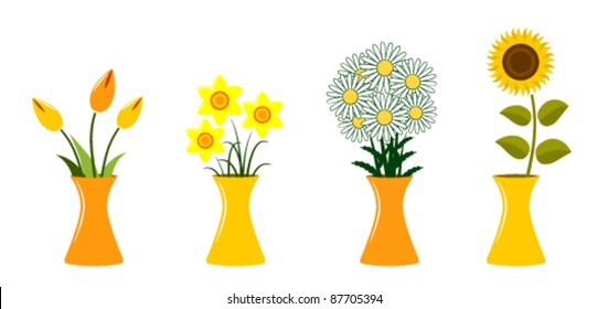 vector collection of flowers in vase on white background