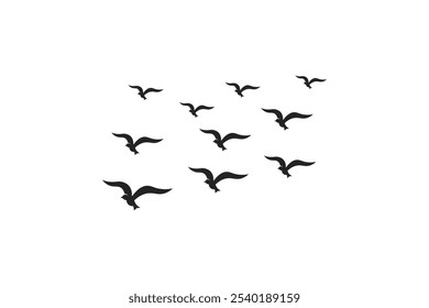 vector collection of flying birds silhouette style in black on a white background