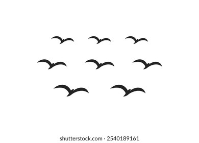 vector collection of flying birds silhouette style in black on a white background