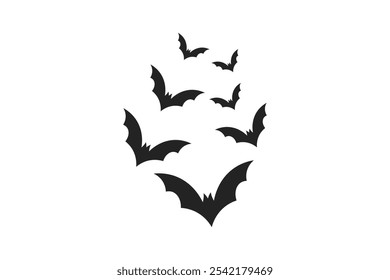 vector collection of flying halloween bats in black silhouette style