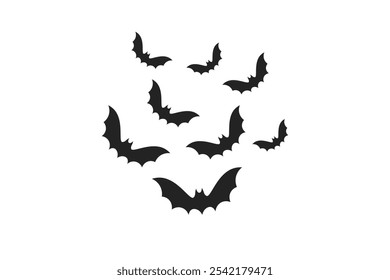 vector collection of flying halloween bats in black silhouette style