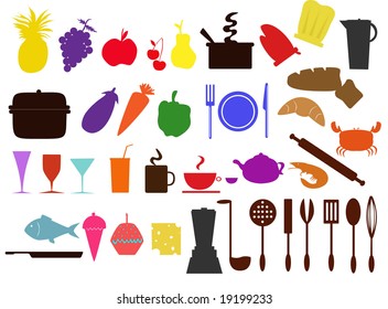 vector collection of food and kitchen equipments