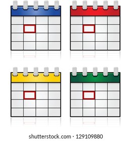 Vector collection of four calendar icons with different header colors