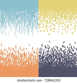 Vector collection of four hand drawn halftone gradients for creation of color and light transitions. Seamless on both sides.